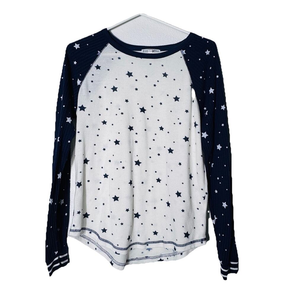 PJ Salvage Navy White Stars Pattern Pajama Lounge Top Shirt Lounge Sz M